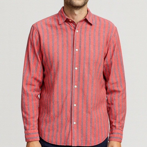 Bixby Nomad Mens XXL Short Sleeve Button Up Shirt Pink Blue Stripe - Picture 1 of 4